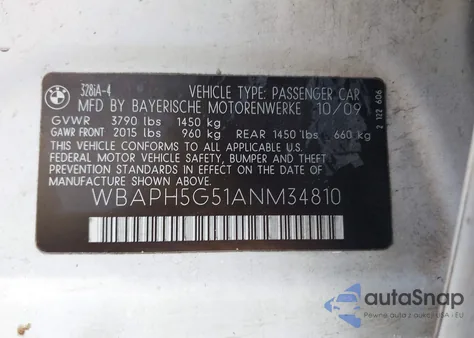 2010 BMW 328I z USA, uszkodzony, nr VIN WBAPH5G51ANM34810